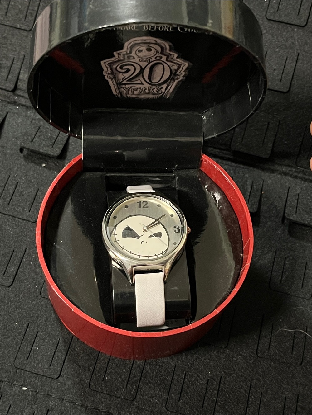 Disney White Strap Silver-Tone Jack Skellington Face Watch